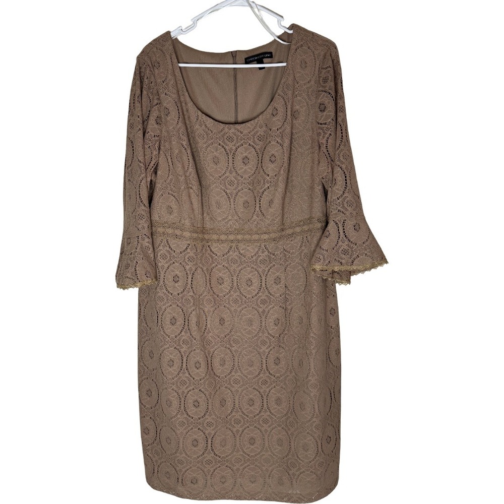 Chris McLaughlin Lace Sheath Dress Women 18W Brown Bell Sleeve R5D724L48CM